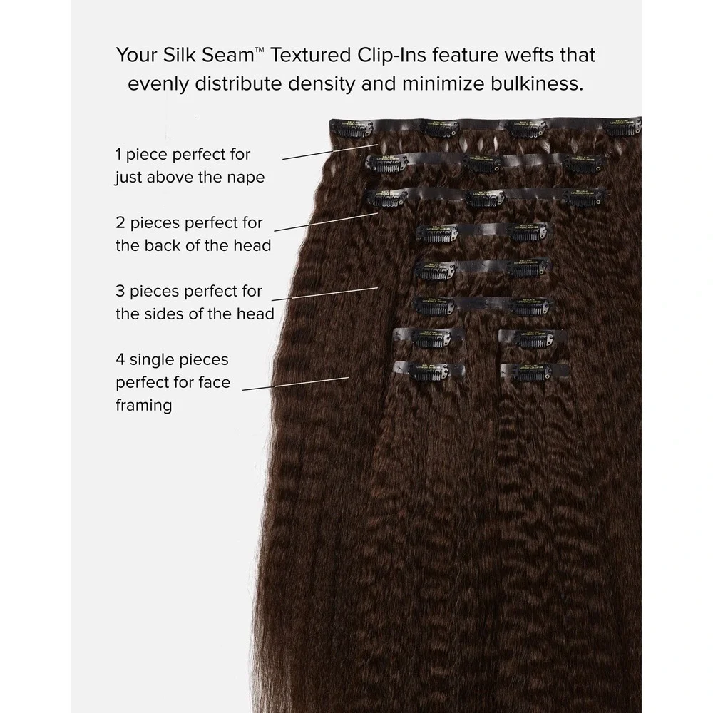 BELLAMI Silk Seam Textured Clip Ins NEW Dark Brown Ash Brown Ombre Blowout 24